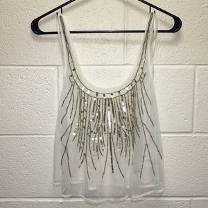 NEW w/o TAGS - Sheer Embellished Mesh Top